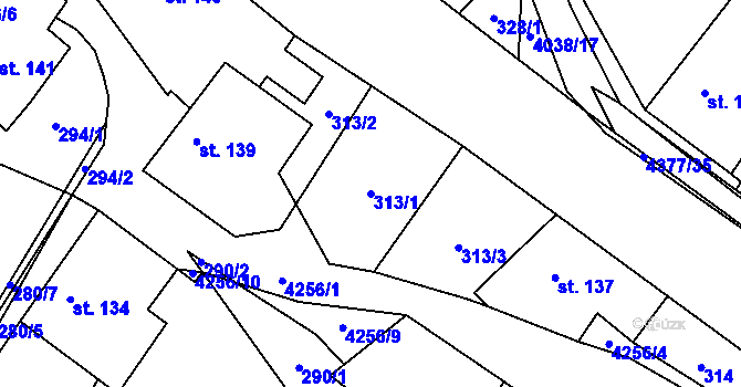 Parcela st. 313/1 v KÚ Jedlová u Poličky, Katastrální mapa