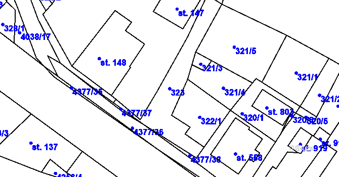 Parcela st. 323 v KÚ Jedlová u Poličky, Katastrální mapa