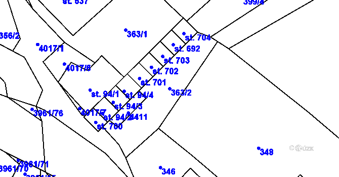 Parcela st. 363/2 v KÚ Jedlová u Poličky, Katastrální mapa