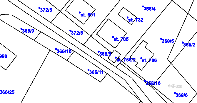 Parcela st. 368/9 v KÚ Jedlová u Poličky, Katastrální mapa