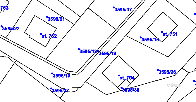 Parcela st. 3595/19 v KÚ Jedlová u Poličky, Katastrální mapa