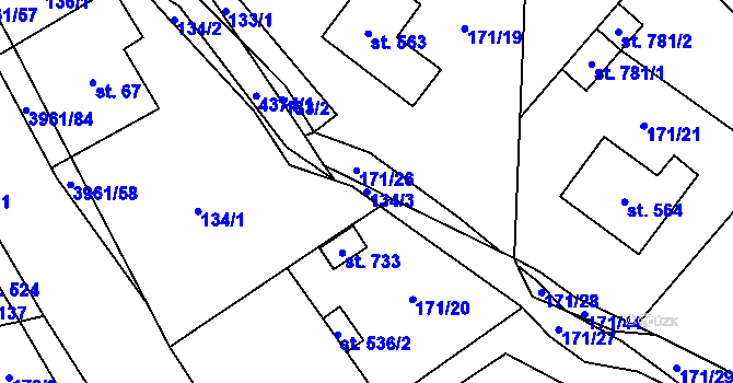 Parcela st. 134/3 v KÚ Jedlová u Poličky, Katastrální mapa
