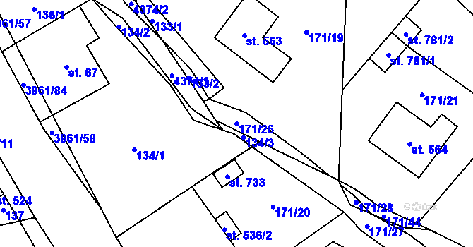 Parcela st. 171/26 v KÚ Jedlová u Poličky, Katastrální mapa