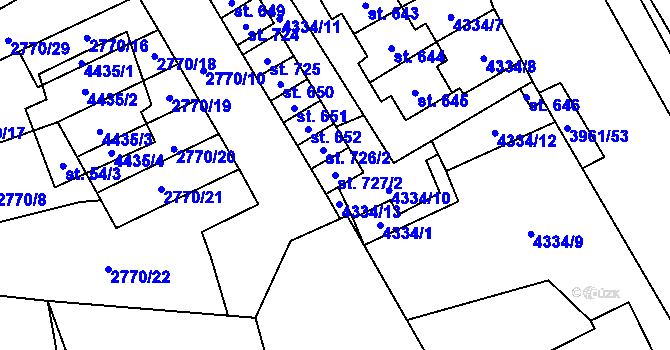 Parcela st. 727/2 v KÚ Jedlová u Poličky, Katastrální mapa