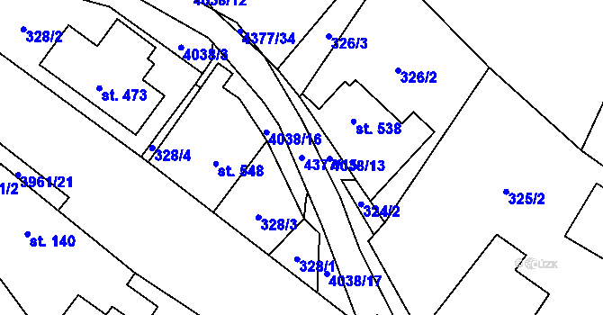 Parcela st. 4377/15 v KÚ Jedlová u Poličky, Katastrální mapa