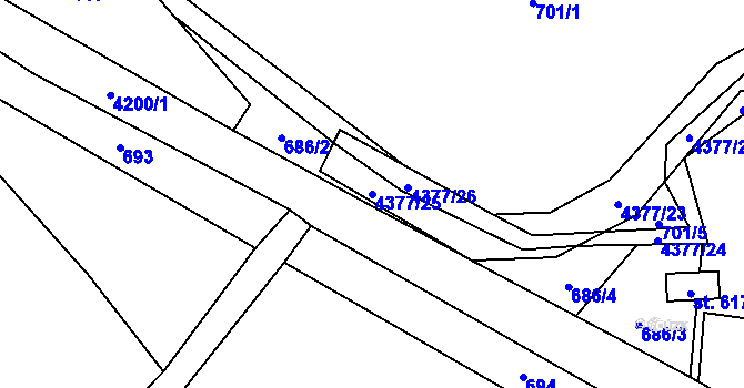 Parcela st. 4377/25 v KÚ Jedlová u Poličky, Katastrální mapa