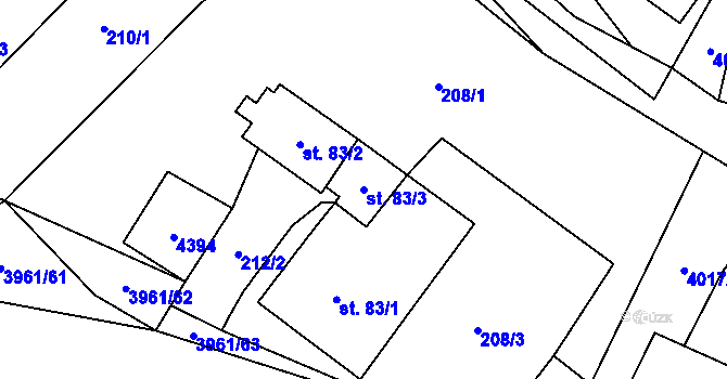 Parcela st. 83/3 v KÚ Jedlová u Poličky, Katastrální mapa