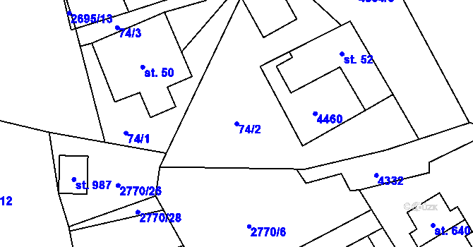 Parcela st. 74/2 v KÚ Jedlová u Poličky, Katastrální mapa
