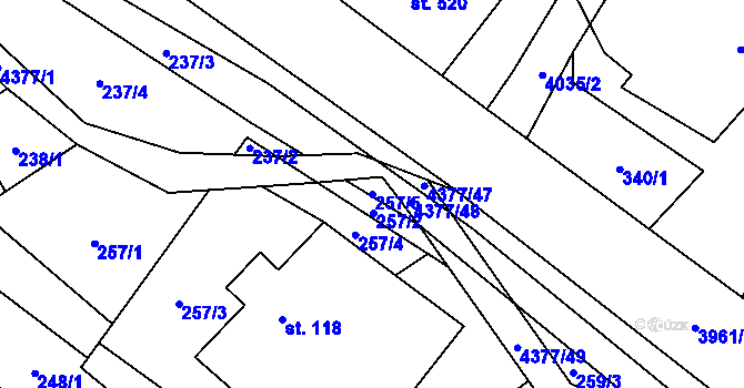 Parcela st. 257/5 v KÚ Jedlová u Poličky, Katastrální mapa