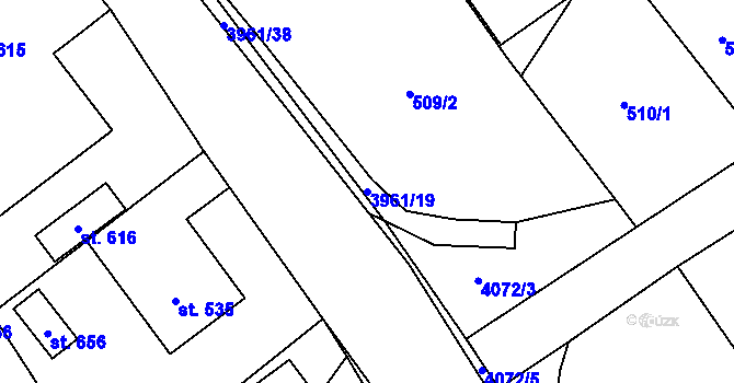 Parcela st. 3961/19 v KÚ Jedlová u Poličky, Katastrální mapa