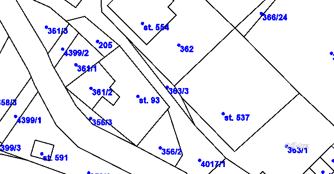 Parcela st. 363/3 v KÚ Jedlová u Poličky, Katastrální mapa