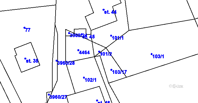 Parcela st. 101/2 v KÚ Jedlová u Poličky, Katastrální mapa