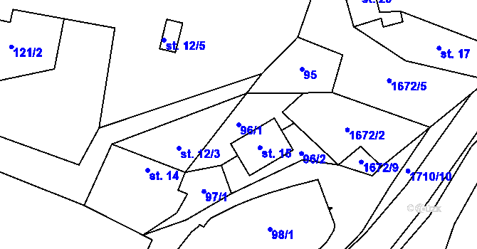 Parcela st. 96/1 v KÚ Jedomělice, Katastrální mapa