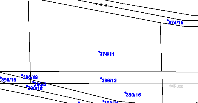 Parcela st. 374/11 v KÚ Jedomělice, Katastrální mapa