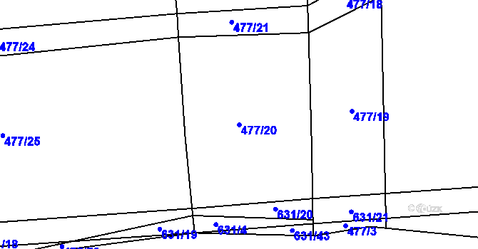 Parcela st. 477/20 v KÚ Jedomělice, Katastrální mapa