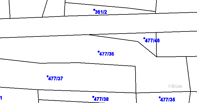 Parcela st. 477/36 v KÚ Jedomělice, Katastrální mapa