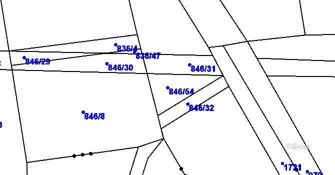 Parcela st. 846/54 v KÚ Jedomělice, Katastrální mapa