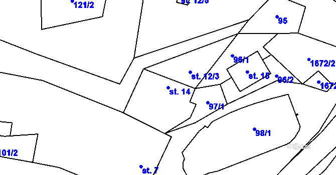 Parcela st. 14 v KÚ Jedomělice, Katastrální mapa