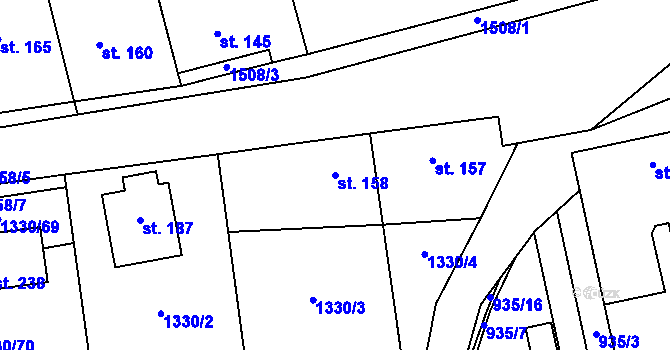 Parcela st. 158 v KÚ Jedomělice, Katastrální mapa