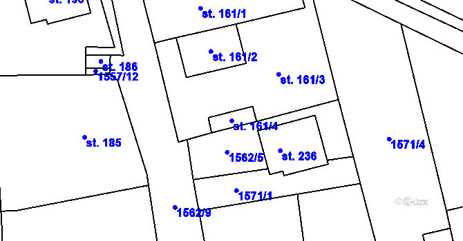 Parcela st. 161/4 v KÚ Jedomělice, Katastrální mapa