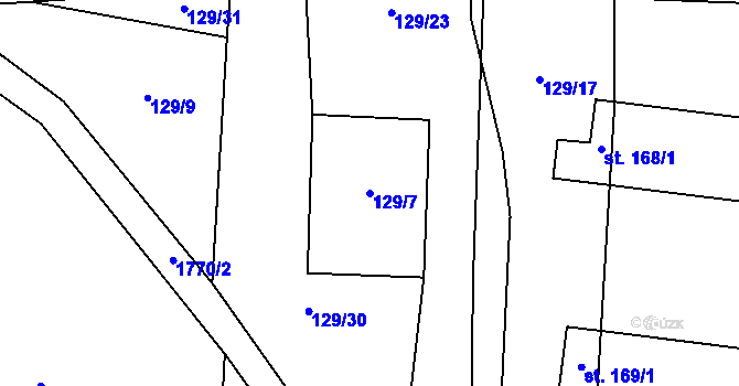 Parcela st. 129/7 v KÚ Jedomělice, Katastrální mapa