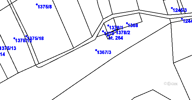 Parcela st. 1367/3 v KÚ Jedomělice, Katastrální mapa