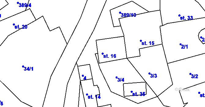 Parcela st. 16 v KÚ Jedouchov, Katastrální mapa