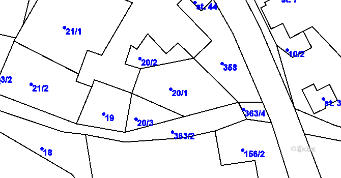 Parcela st. 20/1 v KÚ Jedouchov, Katastrální mapa