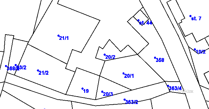 Parcela st. 20/2 v KÚ Jedouchov, Katastrální mapa