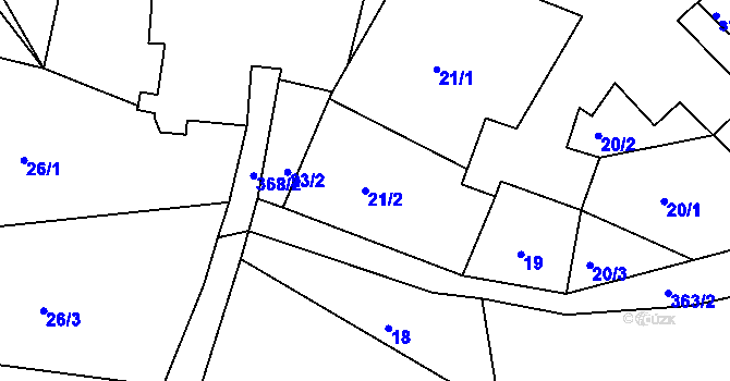 Parcela st. 21/2 v KÚ Jedouchov, Katastrální mapa