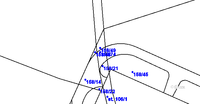Parcela st. 158/74 v KÚ Jedousov, Katastrální mapa