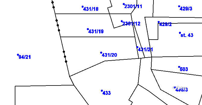 Parcela st. 431/20 v KÚ Jedousov, Katastrální mapa