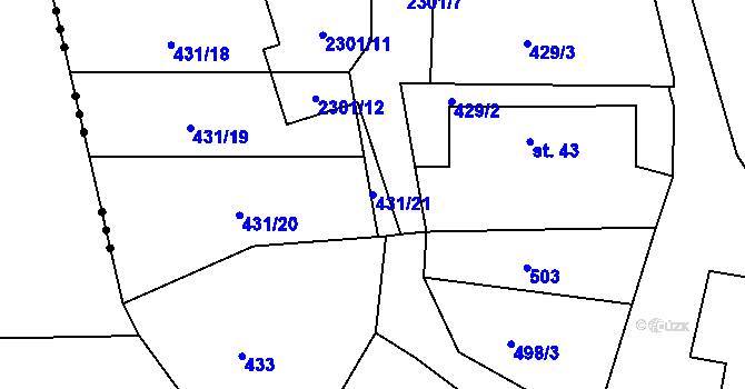Parcela st. 431/21 v KÚ Jedousov, Katastrální mapa
