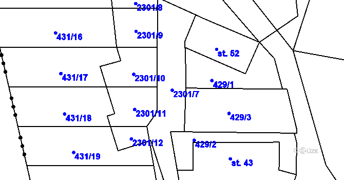 Parcela st. 2301/7 v KÚ Jedousov, Katastrální mapa
