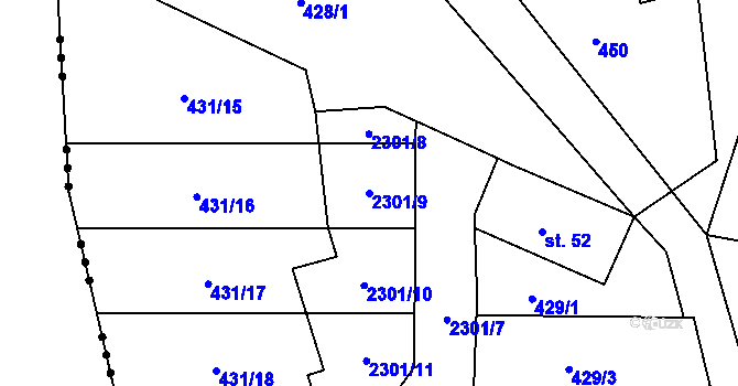 Parcela st. 2301/9 v KÚ Jedousov, Katastrální mapa