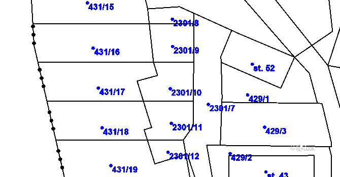 Parcela st. 2301/10 v KÚ Jedousov, Katastrální mapa