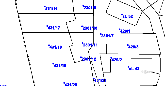 Parcela st. 2301/11 v KÚ Jedousov, Katastrální mapa