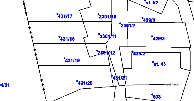 Parcela st. 2301/12 v KÚ Jedousov, Katastrální mapa