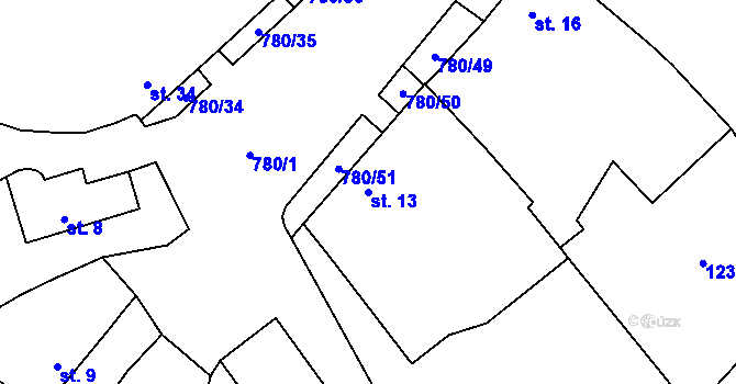 Parcela st. 13 v KÚ Jedov, Katastrální mapa