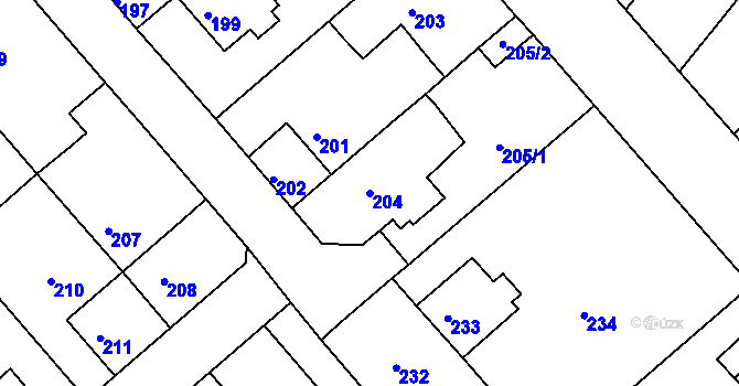 Parcela st. 204 v KÚ Jedovnice, Katastrální mapa