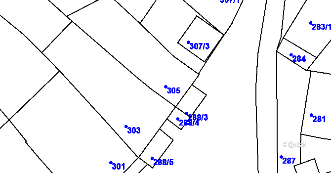 Parcela st. 305 v KÚ Jedovnice, Katastrální mapa