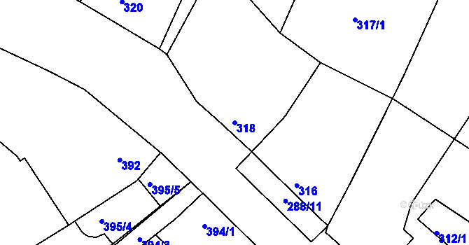 Parcela st. 318 v KÚ Jedovnice, Katastrální mapa