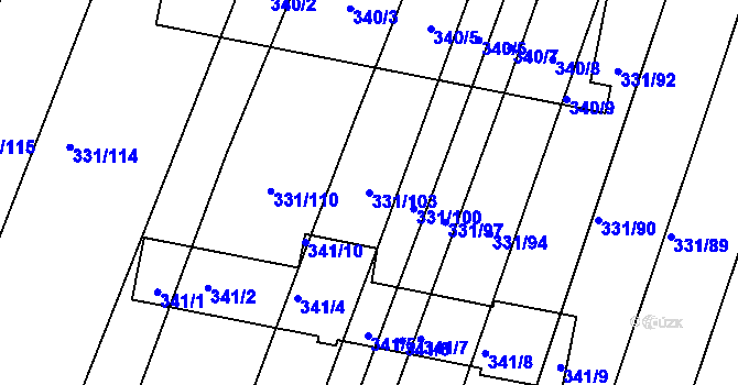 Parcela st. 331/103 v KÚ Jedovnice, Katastrální mapa