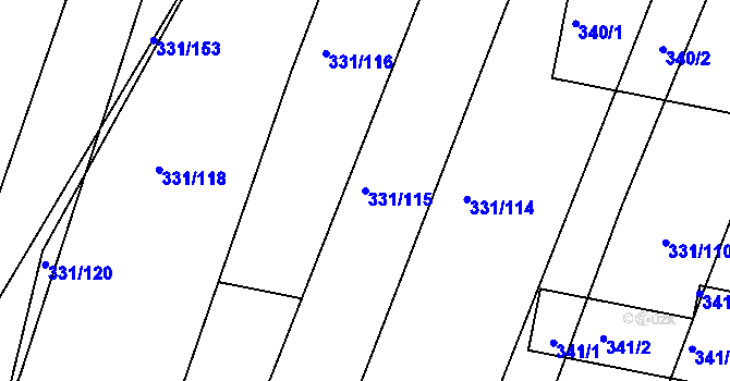 Parcela st. 331/115 v KÚ Jedovnice, Katastrální mapa
