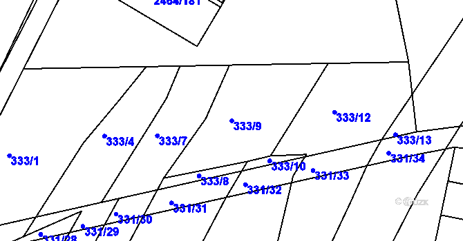Parcela st. 333/9 v KÚ Jedovnice, Katastrální mapa