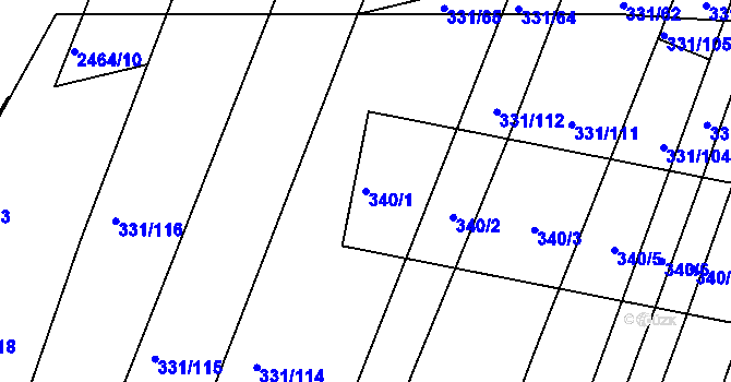 Parcela st. 340/1 v KÚ Jedovnice, Katastrální mapa