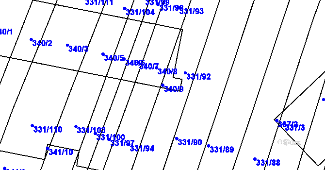 Parcela st. 340/9 v KÚ Jedovnice, Katastrální mapa