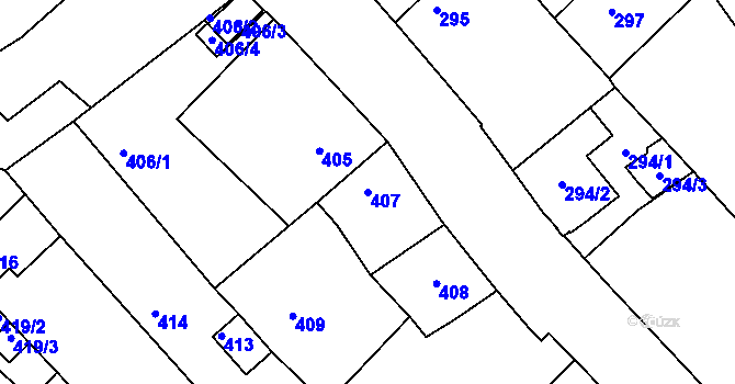 Parcela st. 407 v KÚ Jedovnice, Katastrální mapa