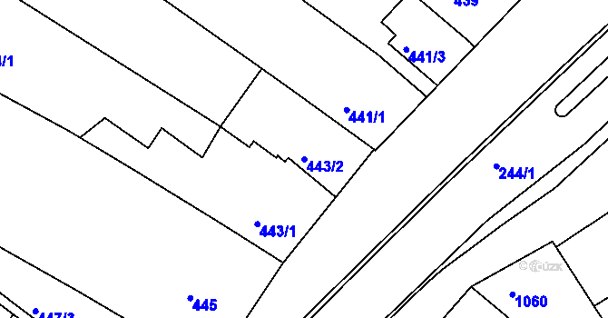 Parcela st. 443/2 v KÚ Jedovnice, Katastrální mapa