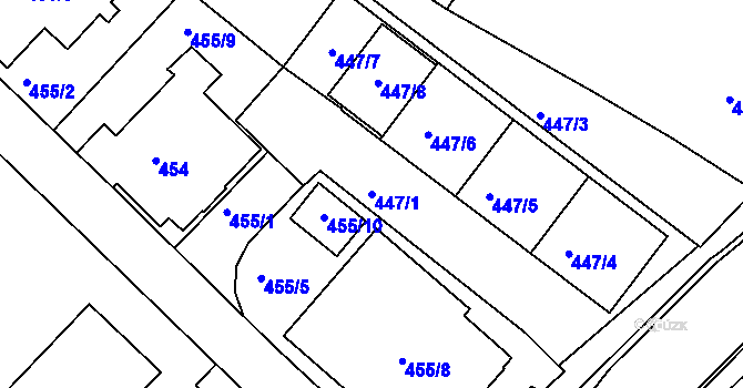 Parcela st. 447/1 v KÚ Jedovnice, Katastrální mapa